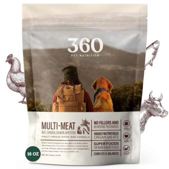 360 Pet Nutrition Raw Freeze-Dried Dog Food, High Protein, Complete Balanced Meal with Beef, Chicken,Organs, Whitefish, Omega-3, Fruit&Veg, Superfoods, No Fillers, 16oz...