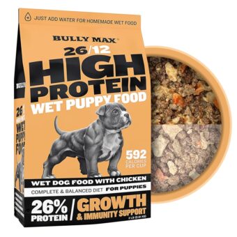 Bully Max Wet Puppy Food - Instant Fresh Dehydrated High Protein Soft Dog Food with Chicken - Healthy Growth for Small & Large Breed Puppies - 2 Dry Dog Food Pounds (Makes 5.5...