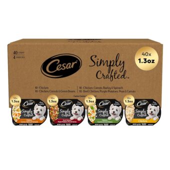 Cesar Simply Crafted Adult Wet Dog Food Meal Topper Variety Pack, Chicken & Beef Recipes, 1.3oz Trays, 40 countimply Crafted Multipack: Chicken Recipes and Beef Recipe, (40) 1.3...