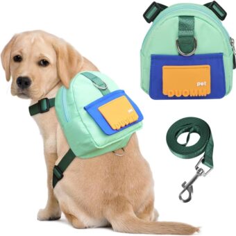 Dog Backpack Harness with Leash,Cute Pet Puppy Backpacks Bulid-in Dog Poop Bag Dispenser,Adjustable Pets Self Carrier Bag for Small Medium Dogs Travel Hiking Daily Walking(M,...