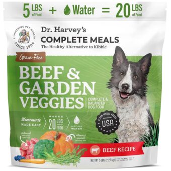 Dr. Harvey's Beef & Garden Veggies Dog Food, Human Grade Grain-Free Dehydrated Food for Dogs with Freeze-Dried Beef (5 Pounds)