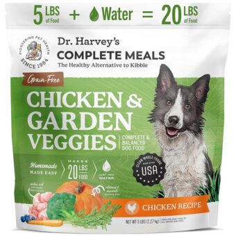 Dr. Harvey's Chicken & Garden Veggies Dog Food, Human Grade Grain-Free Dehydrated Food for Dogs with Freeze-Dried Chicken (5 Pounds)