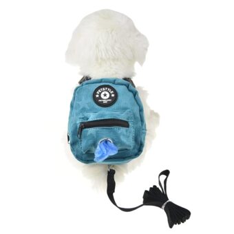 FLAdorepet Dog Backpack Harness with Leash, Dog Poop Bag Dispenser, Pet Self Carrier Adjustable Travel Hiking Walking Harness Backpack for Small Medium Dogs (S(Fit:5-10lb), Blue)