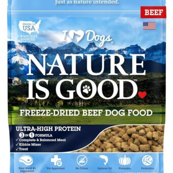 iHeartDogs Nature is Good Freeze-Dried Dog Food - Vet-Approved, Filler-Free Raw Dog Food Supports Overall Health & Well-Being - Beef, 20 oz