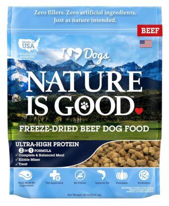 iHeartDogs Nature is Good Freeze-Dried Dog Food - Vet-Approved, Filler-Free Raw Dog Food Supports Overall Health & Well-Being - Beef, 20 oz