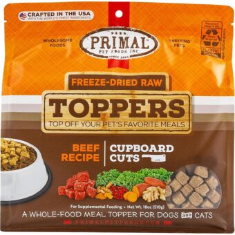 Primal Dog Food Toppers & Cat Food Toppers, Cupboard Cuts, Grain Free Meal Mixers with Probiotics, Raw Freeze Dried Dog Treats & Cat Treats, Great for Training (Beef, 18 oz)