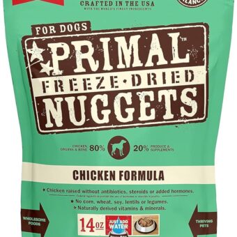 Primal Freeze Dried Dog Food Nuggets, Chicken; Complete Balanced Meal, Topper or Treat; Premium, Healthy, Grain Free, High Protein Raw Dog Food, 14 oz