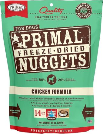 Primal Freeze Dried Dog Food Nuggets, Chicken; Complete Balanced Meal, Topper or Treat; Premium, Healthy, Grain Free, High Protein Raw Dog Food, 14 oz