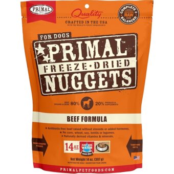 Primal Freeze Dried Raw Dog Food Nuggets, Beef, Complete & Balanced Meal, Also Use as Topper or Treat, Premium, Healthy, Grain Free, High Protein Raw Dog Food, 14 oz