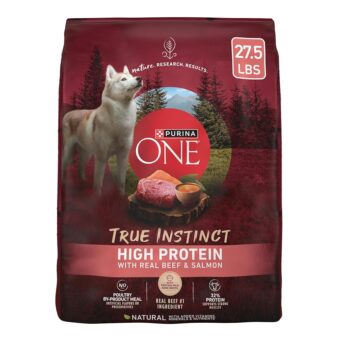 Purina ONE Natural High Protein Dry Dog Food Dry True Instinct with Real Beef and Salmon With Bone Broth and Added Vitamins, Minerals and Nutrients - 27.5 lb. Bag