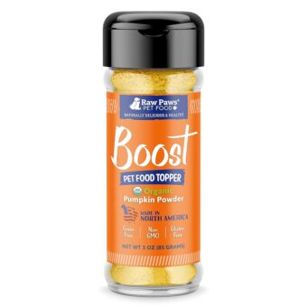 Raw Paws Boost Pet Food Topper Organic Pumpkin Powder, 3-oz - Made in USA - Grain-Free Dog Toppers for Dry Food - Anti Scoot Powder Pumpkin for Dogs - Vegan Dog Food Gravy - Dog...