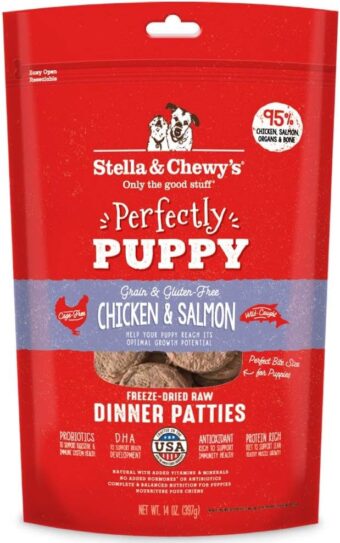 Stella & Chewy's Freeze Dried Raw Dinner Patties – Crafted for Puppies – Grain Free, Protein Rich Perfectly Puppy Chicken & Salmon Recipe – 14 oz Bag