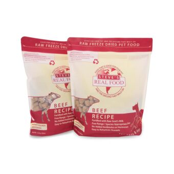 Steve's Real Food Freeze-Dried Raw Food Diet for Dogs and Cats, 2-Pack, Beef Recipe, 1.25 lbs in Each Bag, Made in The USA, Pour and Serve Nuggets, Grass Fed & Free Range