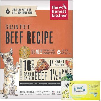 The Honest Kitchen Human Grade Dehydrated Grain Free Dog Food, Beef 10lb with 100ct Pet Wipes