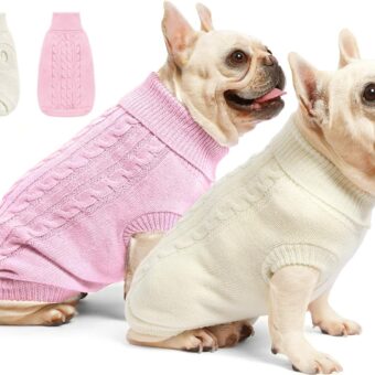 2 Pack Dog Sweaters for Small Dogs - Puppy Medium Warm Clothes in Winter, Turtleneck Pullover Design for Boy Girl Pet, Doggie, Cat, Kitten Chihuahua Bulldog Pug Beagles (S,...