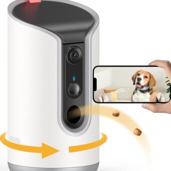 2K Pet Camera Treat Dispenser, 360°View Dog Camera with Phone App, 5G&2.4G WiFi 2-Way Talk Pet Camera Indoor for Cats Remote Treat Tossing, Motion Alerts, Auto Tracking