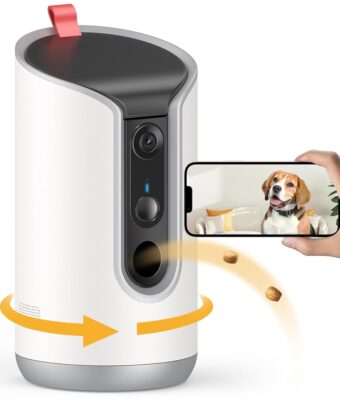 2K Pet Camera Treat Dispenser, 360°View Dog Camera with Phone App, 5G&2.4G WiFi 2-Way Talk Pet Camera Indoor for Cats Remote Treat Tossing, Motion Alerts, Auto Tracking