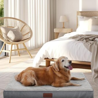 35 Inch Orthopedic Waterproof & Machine Washable Dog Bed with Egg Crate Foam Support, Non-Slip Bottom and Removable Pet Bed Cover for Extra Large, Large, Medium, Small Dogs (Gray)