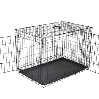 Amazon Basics - Durable, Foldable Metal Wire Dog Crate with Tray, Double Door, 36 x 23 x 25 Inches, Black