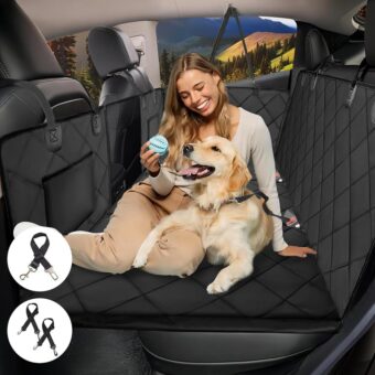 Back Seat Extender for Dogs, Dog Car Seat Cover for Back Seat Supports 400lbs, Hard Bottom Backseat Extender for Dogs, Waterproof Dog Hammock for Car, SUV, Truck Black