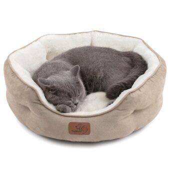 Bedsure Dog Beds for Small Dogs - Round Cat Beds for Indoor Cats, Washable Pet Bed for Puppy and Kitten with Slip-Resistant Bottom, 20 Inches, Taupe