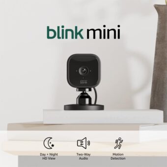 Blink Mini (newest model), Compact indoor plug-in smart security camera, 1080p HD video, night vision, motion detection, two-way audio, easy set up, Works with Alexa – 1 camera...