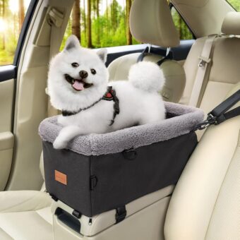 BurgeonNest Dog Car Seat for Small Dog, Center Console Dog Booster Seat with Metal Frame, Upgraded Pet Car Seat with Double Protection Seat Belts, Washable Cushion, Safety Leash...