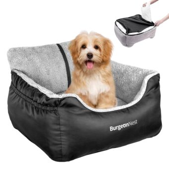 BurgeonNest Dog Car Seat for Small Dogs, Fully Detachable and Washable Dog Carseats Small Under 25, Soft Dog Booster Seats with Storage Pockets and Clip-On Leash Portable Dog...