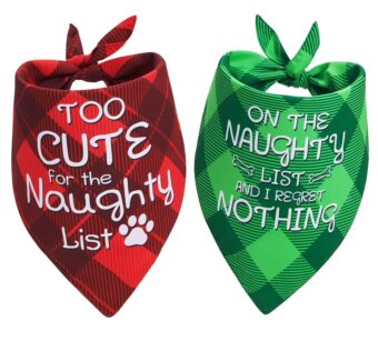 Christmas Dog Bandanas Funny, Dog Christmas Scarf 2 Packs, Pets Christmas Plaid Décor for Medium Large Dogs