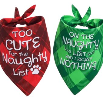 Christmas Dog Bandanas Funny, Dog Christmas Scarf 2 Packs, Pets Christmas Plaid Décor for Medium Large Dogs