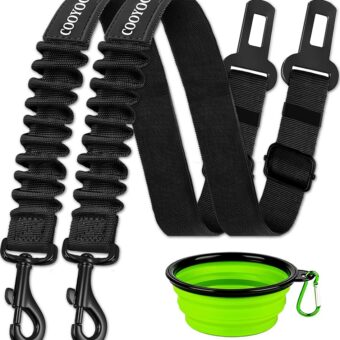 COOYOO Dog Seat Belt,3 Piece Set Retractable Dog Car Harness Adjustable Dog Seat Belt for Vehicle Nylon Pet Safety Seat Belts Heavy Duty & Elastic