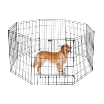Dog Playpen - Foldable Metal Exercise Puppy Play Pen with 8 24x30in Panels - Indoor/Outdoor Pen with Door for Dogs, Cats or Small Animals by PETMAKER