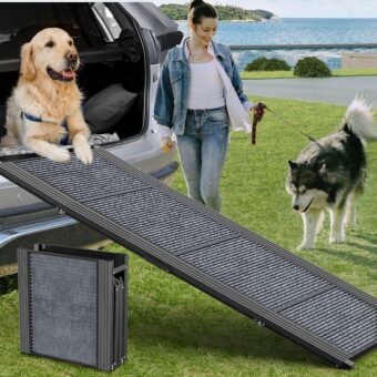 Dog Ramp for Car, 63" Long & 17" Wide Folding Portable Pet Stair Ramp with Non-Slip Rug Surface, Extra Wide Dog Steps for Medium & Large Dogs Up to 250LBS Enter a Car, SUV & Truck