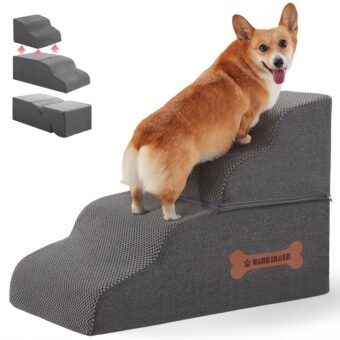 Dog Stairs 4 Steps for Small Dogs and Cats to Get on High Beds, Couch or Car, Pets Can Climb, Sit, Lie Down or Perch to Look Out Windows on The Spliceable Ramp, Provides...