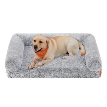 Feandrea Dog Bed, Orthopaedic Dog Sofa Bed for Medium Dogs, Waterproof Ped Bed with Removable Washable Cover, 36 x 27 x 9 Inches, Gray Ombré UPGW232G01