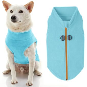 Gooby Zip Up Fleece Dog Sweater - Turquoise, Large - Warm Pullover Fleece Step-in Dog Jacket with Dual D Ring Leash - Winter Small Dog Sweater - Dog Clothes for Small Dogs Boy...