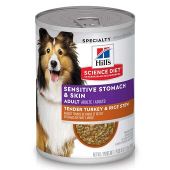 Hill's Science Diet Wet Dog Food, Adult, Sensitive Stomach & Skin, Tender Turkey & Rice Stew, 12.5 Oz Cans (Pack of 12)