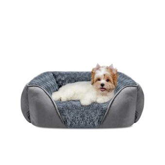 INVENHO Dog Bed for Large Medium Small Dogs/Puppy, Rectangle Washable, Orthopedic, Soft Calming Sleeping Durable Pet Cuddler with Anti-Slip Bottom S(20"x19"x6")