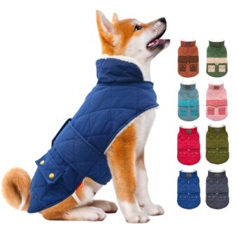 KYEESE Dog Coats Warm Dog Jacket Winter Windproof Padded Sherpa Cozy Dog Clothes for Small Dogs with Furry Collar, Blue,S