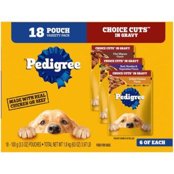 PEDIGREE CHOICE CUTS in Gravy Adult Soft Wet Meaty Dog Food Variety Pack, (18) 3.5 oz. Pouches