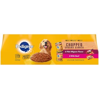 PEDIGREE CHOPPED GROUND DINNER Adult Canned Soft Wet Dog Food Variety Pack, Filet Mignon Flavor and With Beef, 13.2 oz. Cans (Pack of 12)