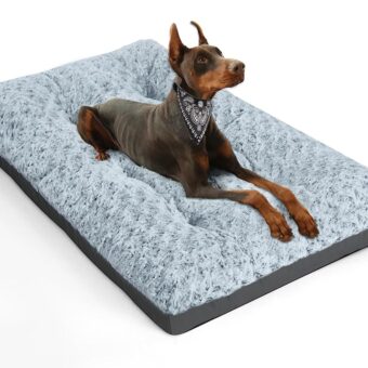 POCBLUE Deluxe Washable Dog Bed for Large Dogs Dog Crate Mat 36 Inch Comfy Fluffy Kennel Pad Anti-Slip for Dogs Up to 60 lbs, 36" x 23", Grey