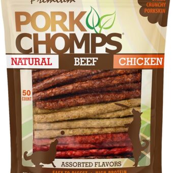 Pork Chomps Dog Chews, 5-inch Munchy Sticks, Assorted Flavors, 50 Count (Pack of 1)