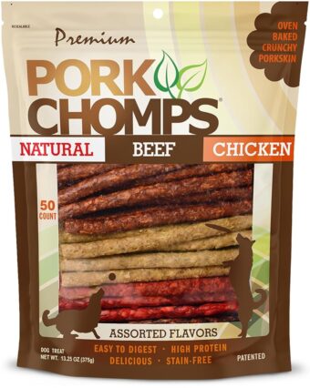 Pork Chomps Dog Chews, 5-inch Munchy Sticks, Assorted Flavors, 50 Count (Pack of 1)