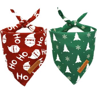 Realeaf Christmas Dog Bandanas 2 Pack, Christmas Tree and Santa Claus Dog Scarf for Boy and Girl, Premium Durable Fabric, Holiday Bandana for Small Medium Large and Extra Large...