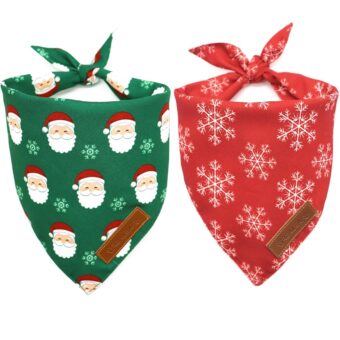 Realeaf Christmas Dog Bandanas 2 Pack, Snowflake and Santa Claus Dog Scarf for Boy and Girl, Premium Durable Fabric, Holiday Red and Green Bandana for Large and Extra Large Dogs...