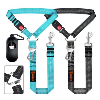 Removable Dog Seat Belt Harness for Car, 3 in 1 Pet Dog Car Seatbelt Leash, Retractable Restraint Secures to Vehicle Headrest & Adjustable Reflective Bungee Dog Seatbelt Tether...