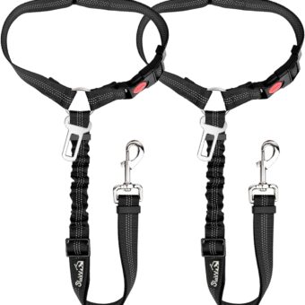 SlowTon Dog Seat Belt for Car, 2 Pack Dog Car Harness Seatbelt Adjustable with Elastic Bungee Buffer, 2 in 1 Pet Car Leash Headrest Restraint Dog Reflective Safety Tether...