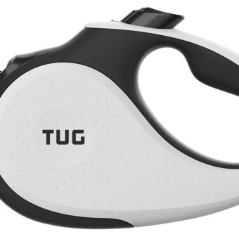 TUG 360° Tangle-Free Retractable Dog Leash | 16 ft Strong Nylon Tape | One-Handed Brake, Pause, Lock (Medium, White)