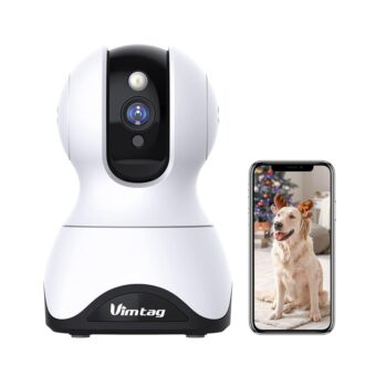 VIMTAG Pet Camera, 2.5K HD Pet Cam, 360° Pan/Tilt View Angel with Two Way Audio, Dog Camera with Phone APP, Motion Tracking Alarm,Night Vision,24/7 Recording with Cloud/Local...